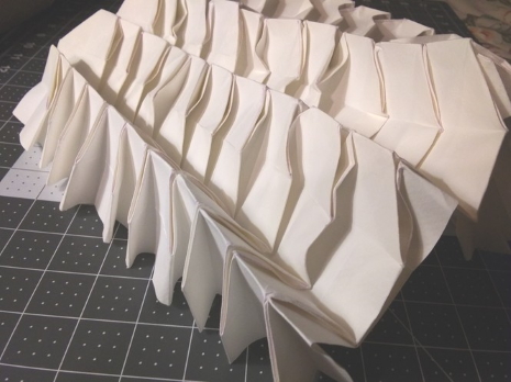 Untitled summer fold, overlapping pleats  on ridges, reverse is boxy with tiny triangles 