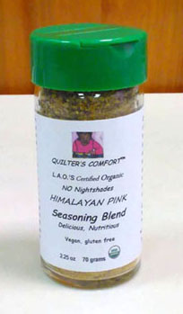 L.A.O.'s Seasoning Containing Certified Organic Onion, Black pepper, Garlic, Parsley, Celery, Basil, Sage, Oregano,Thyme,Turmeric, Himalayan Pink  Salt, Calendula and Kelp Powder. Free of Nightshades, No animal testing, no colors, fragrances or synthetic preservatives.  Reusable glass container.  $7.50